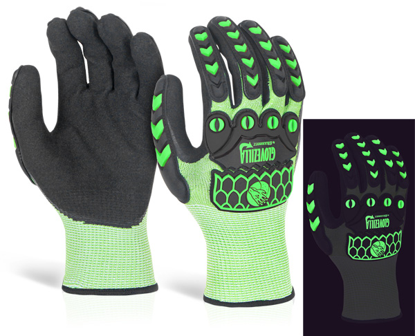 GLOVEZILLA GLOW IN THE DARK FOAM NITRILE GLOVE GREEN MED