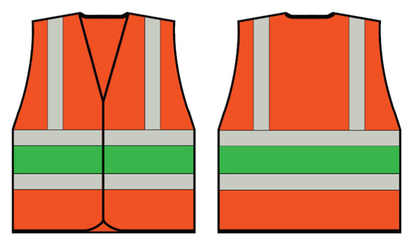 ORANGE WCENG VEST WITH GREEN BAND SML
