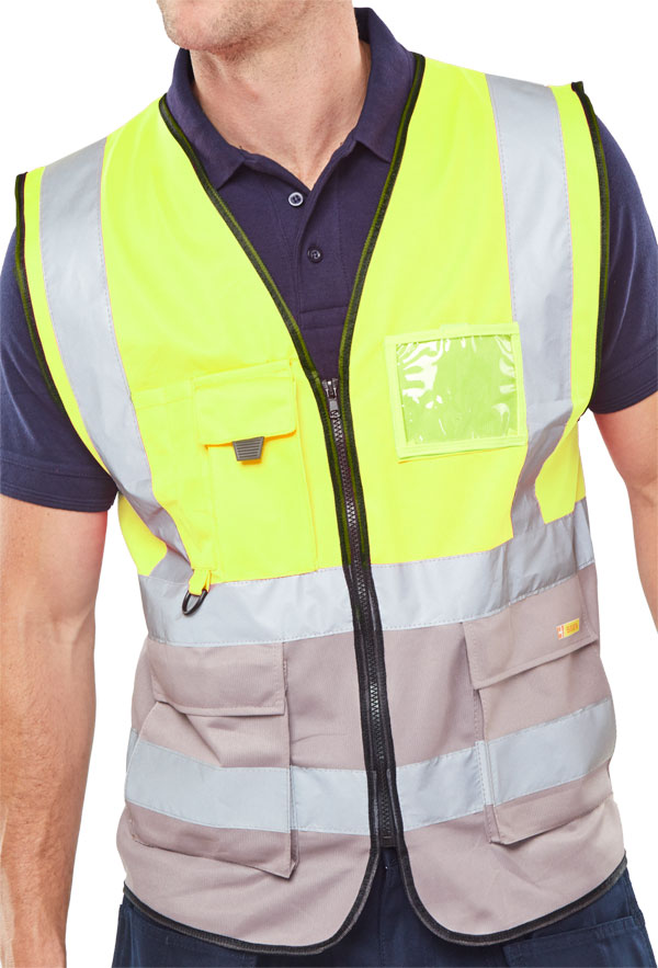 TWO TONE EXECUTIVE WAISTCOAT SAT YELLOW/GREY MED