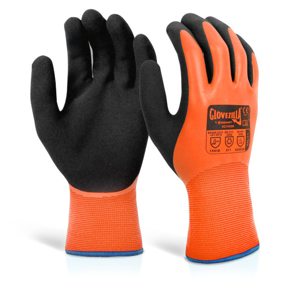 GLOVEZILLA WATERPROOF THERMAL LATEX GLOVE ORANGE MED (08)
