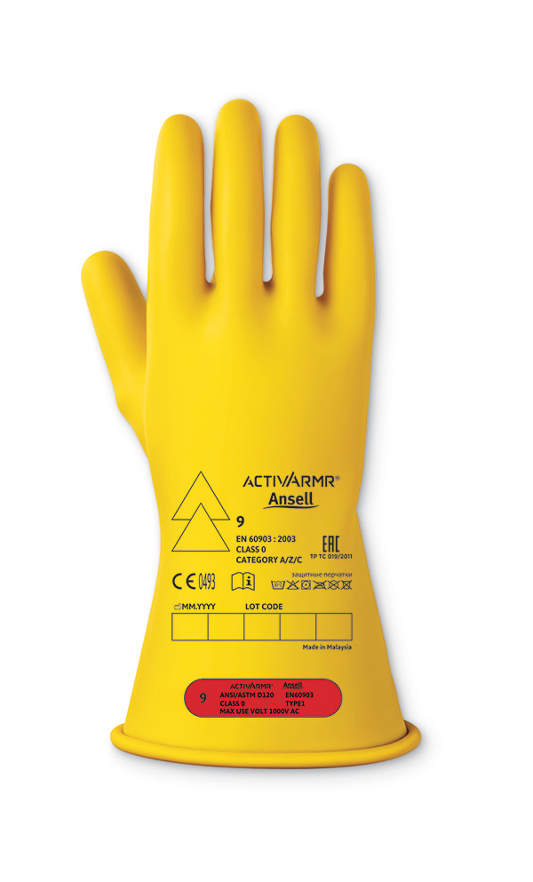 LOW VOLT ELECTRICAL INSULATING GLOVE (CLASS 0) 11" SZ 10 XL