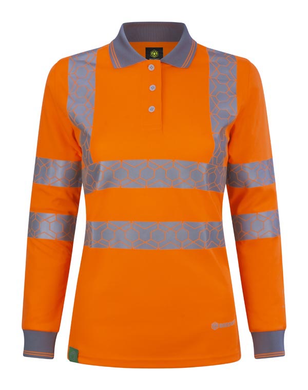 EWEAR RECYCLABLE WOMENS HI VIS L/S POLO SHIRT OR 14 (XL)