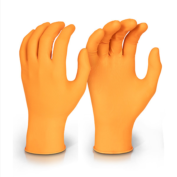 BEESWIFT NITRILE DISPOSABLE GRIPPER GLOVE ORANGE XXL (11)